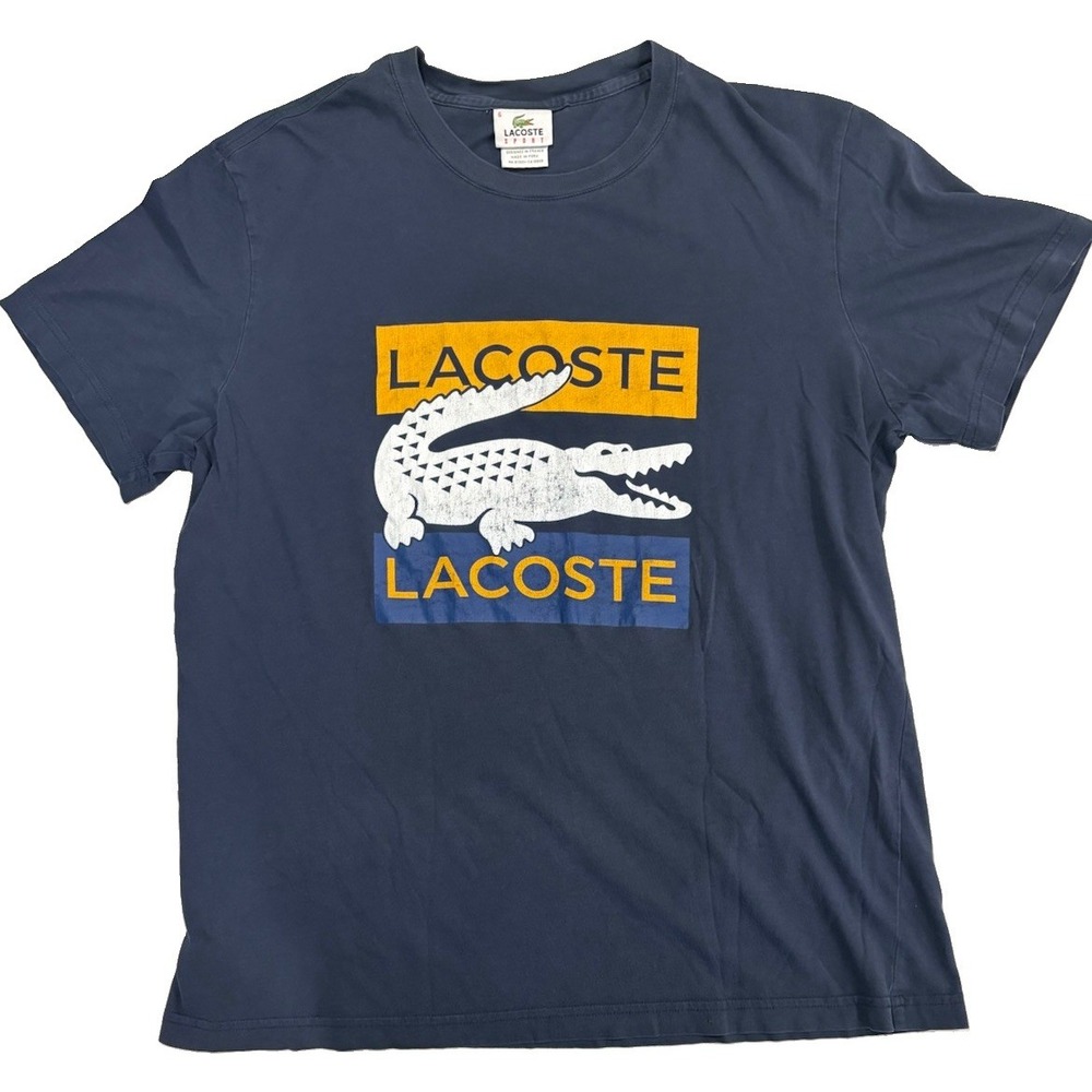 Lacoste Sport Blue Large Crocodile Graphic T-Shirt Mens Size 6 Fits Like M/L
